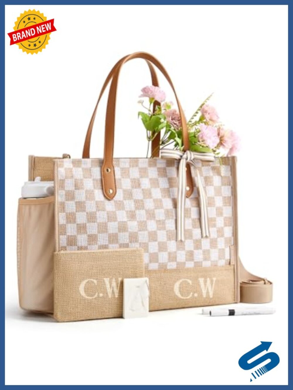 Personalized DIY Tote Bag with Stencils, Jute Textured, Fits 15.6 Laptop,